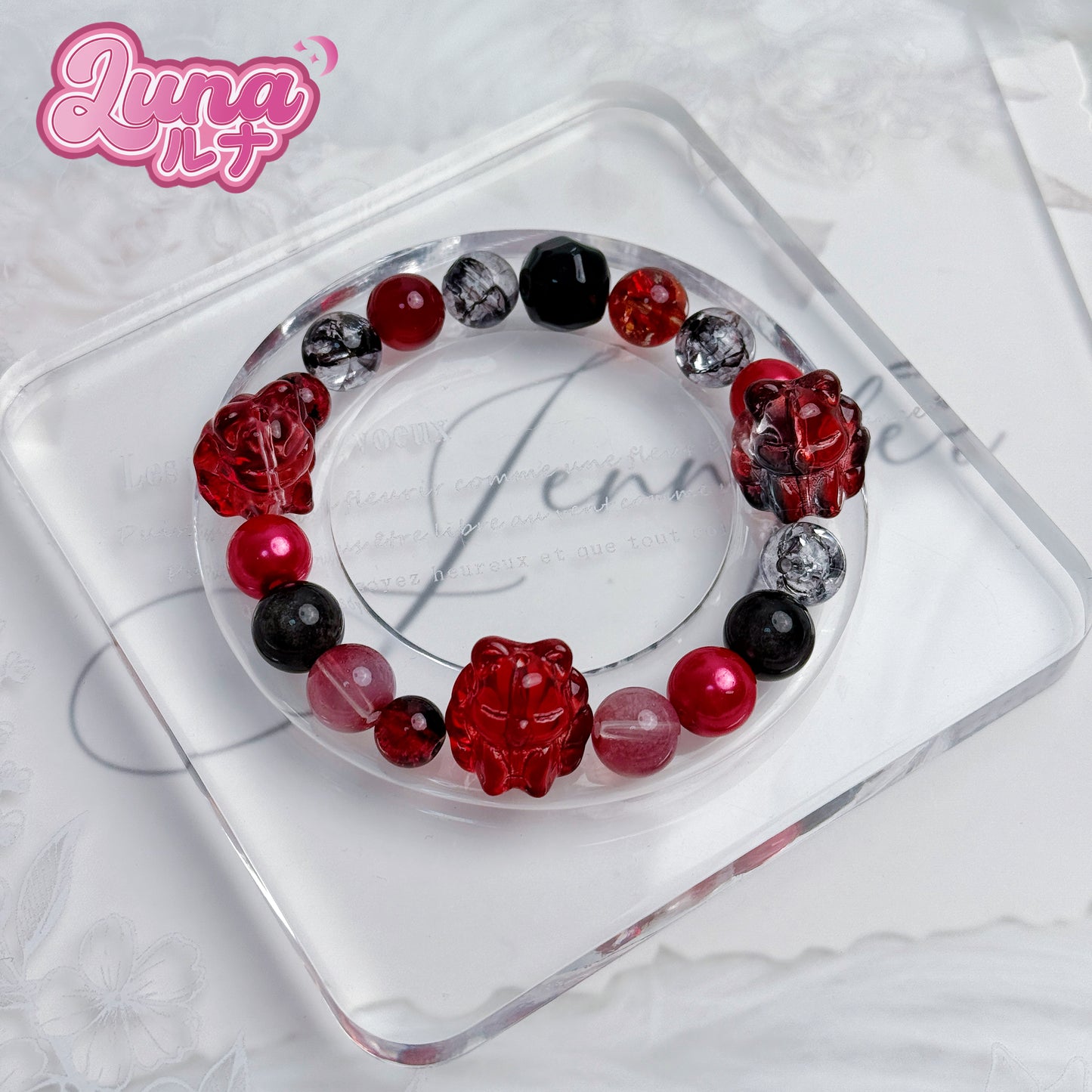 新作『L002』 暗夜の開花(あんやのかいか)高品質琉璃 天然石 高品質樹脂パーツsize:8mm,10mm,12mm